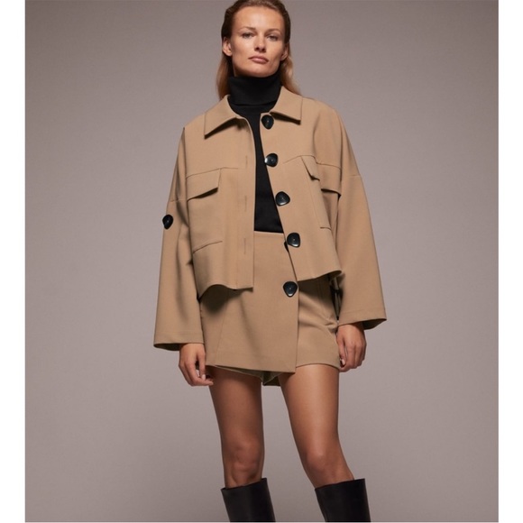 ZARA tan large double button skort size XS - Picture 4 of 8